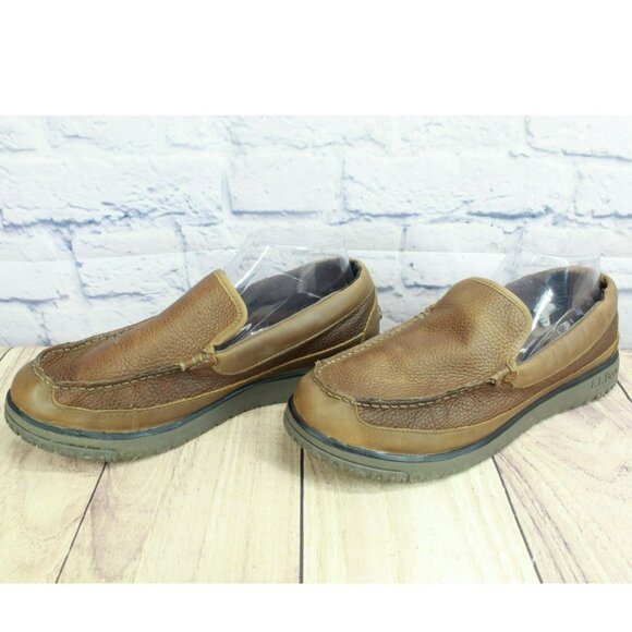 LL Bean All Week Brown Leather Shearling Lined Moccasin Slippers Size 9 M - Picture 2 of 9